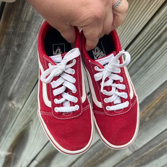 VANS Red Canvas Checkered Soles Sk-8 Low Top Sneakers, Youth 1 Boys/Girls - Picture 3 of 9